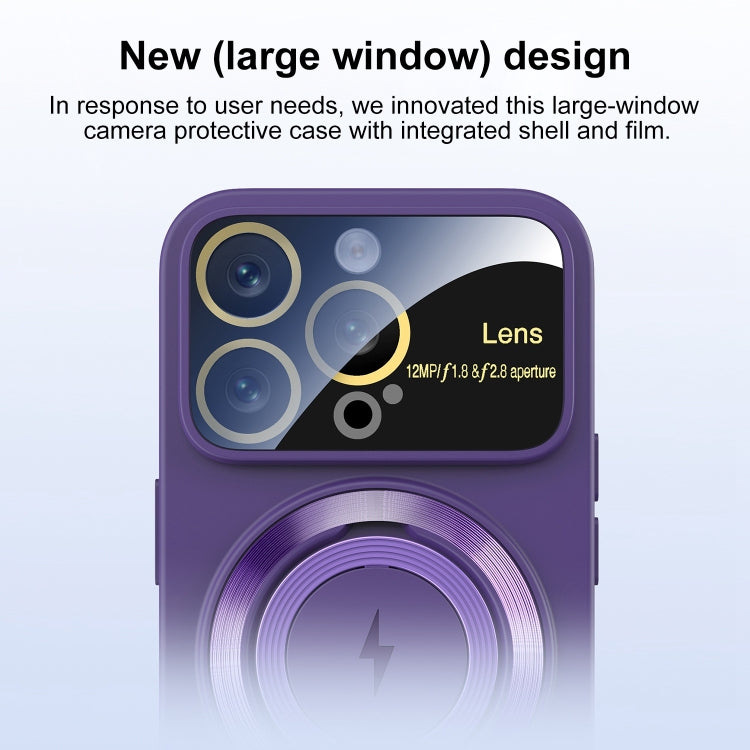 For iPhone 15 Pro Large Window MagSafe Magnetic Holder Phone Case(Claret Red)