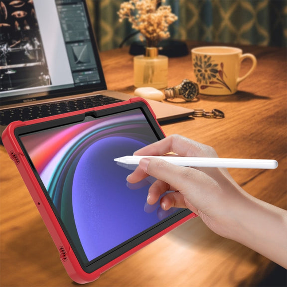 For Samsung Galaxy Tab S9 Shockproof Silicone Hybrid PC Tablet Case with Holder(Black + Red)