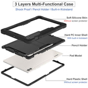 For Samsung Galaxy Tab S9+ Shockproof Silicone Hybrid PC Tablet Case with Holder(Black)