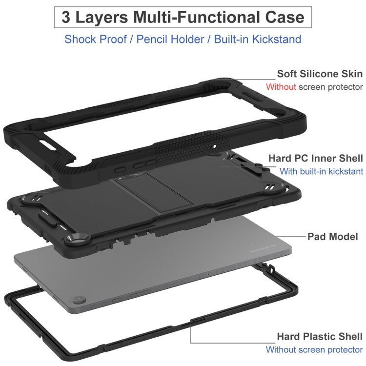 For Samsung Galaxy Tab A9 Shockproof Silicone Hybrid PC Tablet Case with Holder(Black)