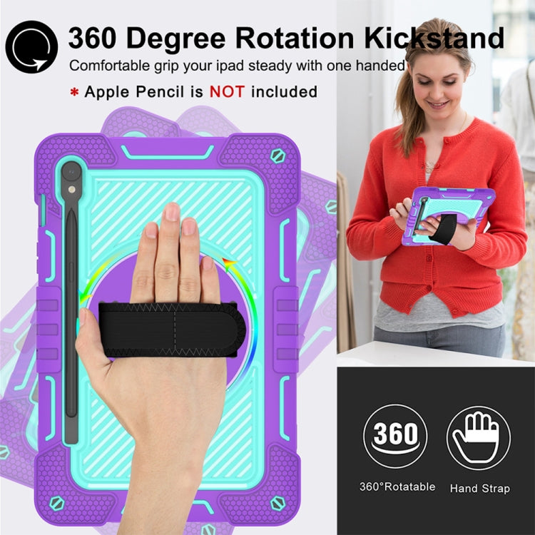 For Samsung Galaxy Tab S9 360 Degree Rotation PC Contrast Silicone Tablet Case(Purple + Mint Green)