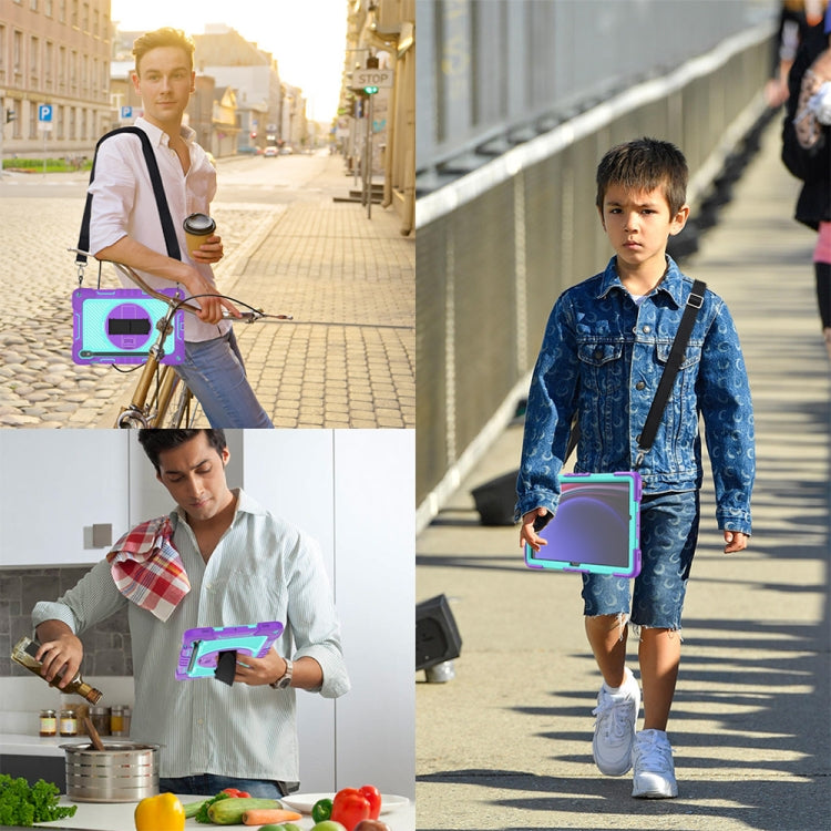 For Samsung Galaxy Tab S9 360 Degree Rotation PC Contrast Silicone Tablet Case(Purple + Mint Green)