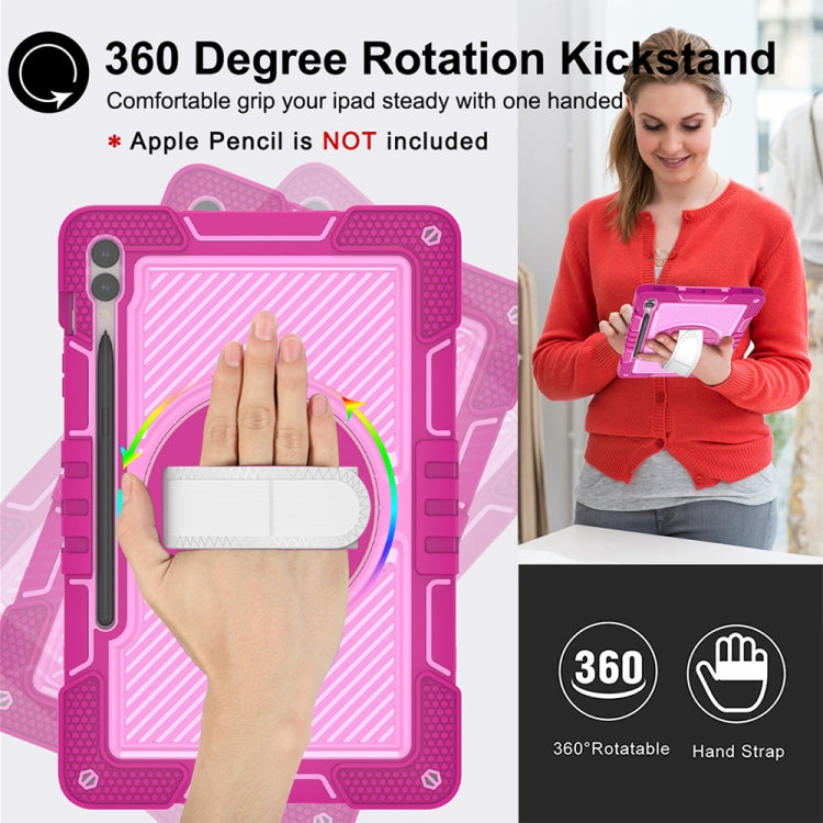 For Samsung Galaxy Tab S9+ 360 Degree Rotation PC Contrast Silicone Tablet Case(Rose Red + Pink)