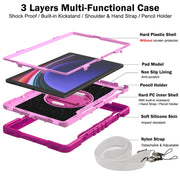 For Samsung Galaxy Tab S9+ 360 Degree Rotation PC Contrast Silicone Tablet Case(Rose Red + Pink)