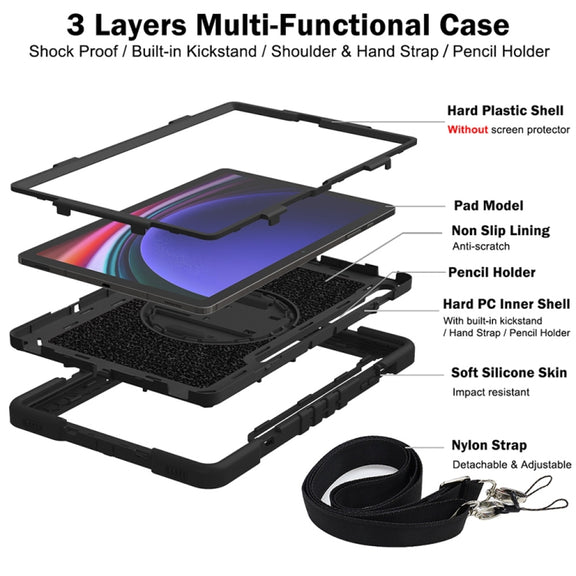 For Samsung Galaxy Tab S9+ 360 Degree Rotation PC Contrast Silicone Tablet Case(Black)
