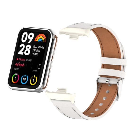 For Xiaomi Smart Band 9 Pro / 8 Pro 18mm Microfiber Sewing Leather Watch Band(White+Ivory White)