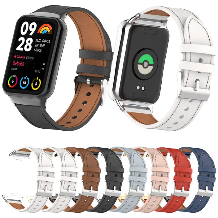 For Xiaomi Smart Band 9 Pro / 8 Pro 18mm Microfiber Sewing Leather Watch Band(White+Ivory White)
