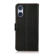 For Sony Xperia 5 V KHAZNEH Side-Magnetic Litchi Genuine Leather RFID Case(Black)