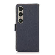 For Sony Xperia 1 VI KHAZNEH Side-Magnetic Litchi Genuine Leather RFID Case(Blue)