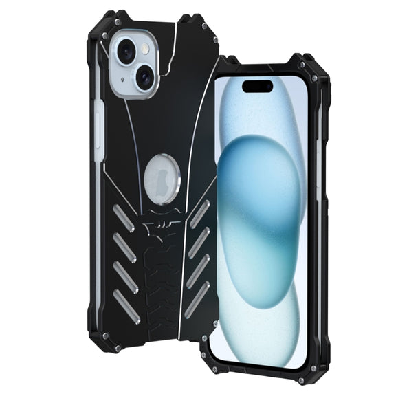 For iPhone 15 Plus R-JUST Batman Hollow Metal Phone Protective Case(Black)