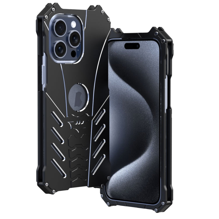 For iPhone 15 Pro R-JUST Batman Hollow Metal Phone Protective Case(Black)