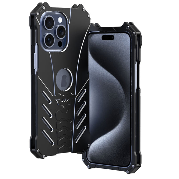 For iPhone 15 Pro R-JUST Batman Hollow Metal Phone Protective Case(Black)