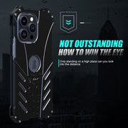 For iPhone 15 Pro Max R-JUST Batman Hollow Metal Phone Protective Case(Black)