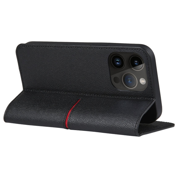 For iPhone 15 Pro Max GEBEI Top-grain Horizontal Flip Leather Phone Case(Black)
