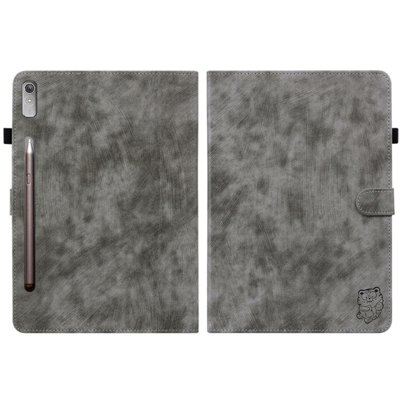 For Lenovo Tab P12 Tiger Pattern Flip Leather Tablet Case(Grey)