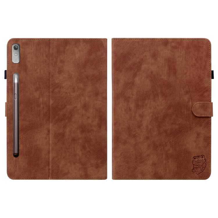 For Lenovo Tab P12 Tiger Pattern Flip Leather Tablet Case(Brown)
