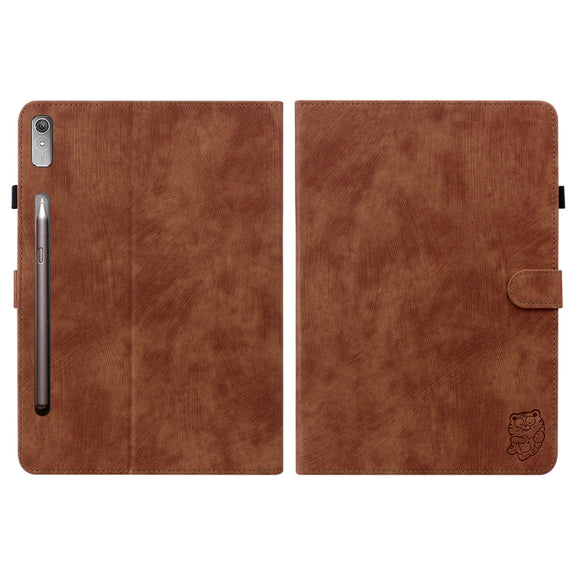 For Lenovo Tab P12 Tiger Pattern Flip Leather Tablet Case(Brown)