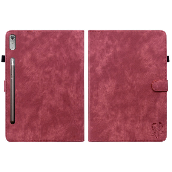 For Lenovo Tab P12 Tiger Pattern Flip Leather Tablet Case(Red)
