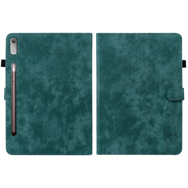 For Lenovo Tab P12 Tiger Pattern Flip Leather Tablet Case(Dark Green)