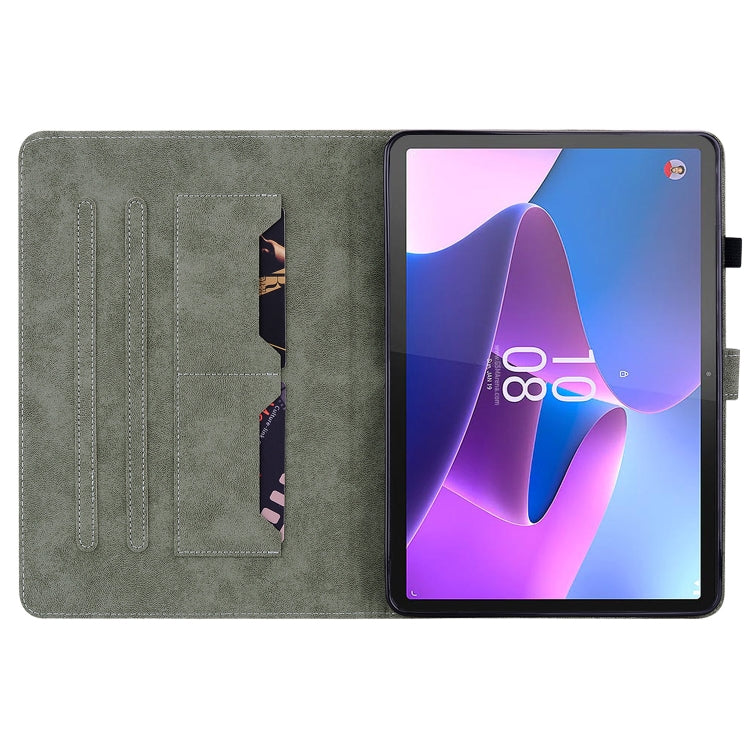 For Lenovo Tab P12 Tiger Pattern Flip Leather Tablet Case(Dark Green)