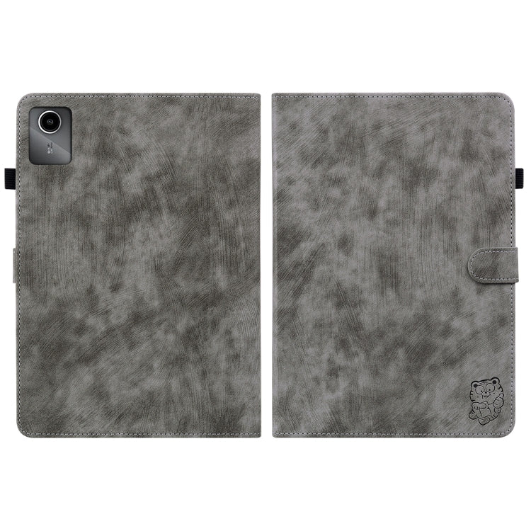 For Lenovo Tab M11/Xiaoxin Pad 11 2024 Tiger Pattern Flip Leather Tablet Case(Grey)