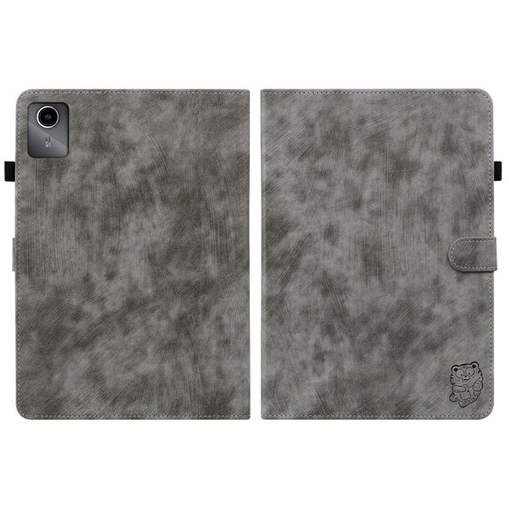 For Lenovo Tab M11/Xiaoxin Pad 11 2024 Tiger Pattern Flip Leather Tablet Case(Grey)