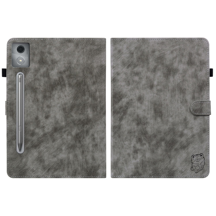 For Lenovo Tab P12 Pro 12.7 2025 Tiger Pattern Flip Leather Tablet Case(Grey)