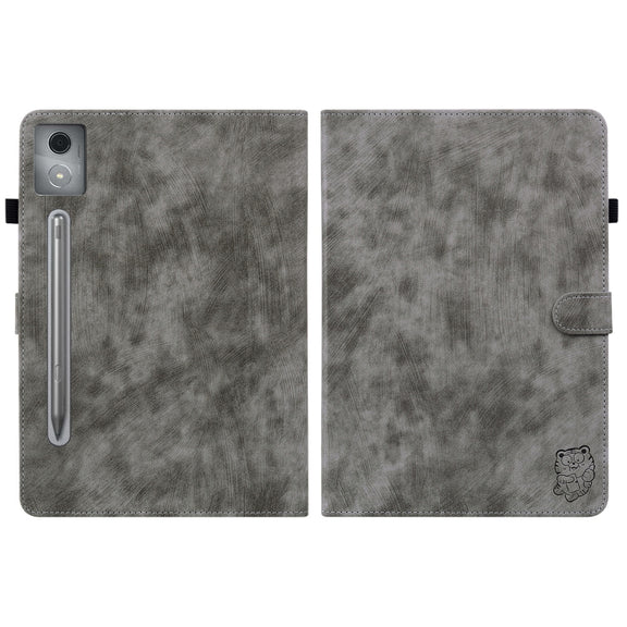 For Lenovo Tab P12 Pro 12.7 2025 Tiger Pattern Flip Leather Tablet Case(Grey)