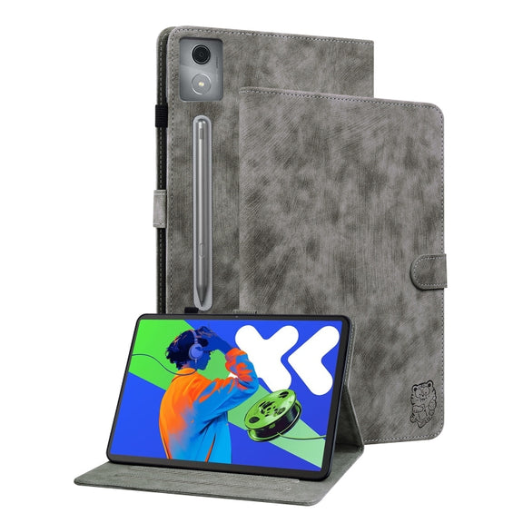 For Lenovo Tab P12 Pro 12.7 2025 Tiger Pattern Flip Leather Tablet Case(Grey)