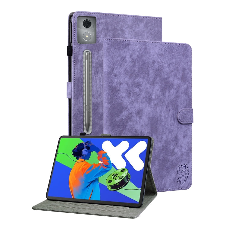 For Lenovo Tab P12 Pro 12.7 2025 Tiger Pattern Flip Leather Tablet Case(Purple)