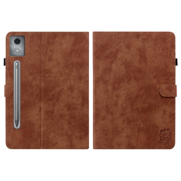 For Lenovo Tab P12 Pro 12.7 2025 Tiger Pattern Flip Leather Tablet Case(Brown)