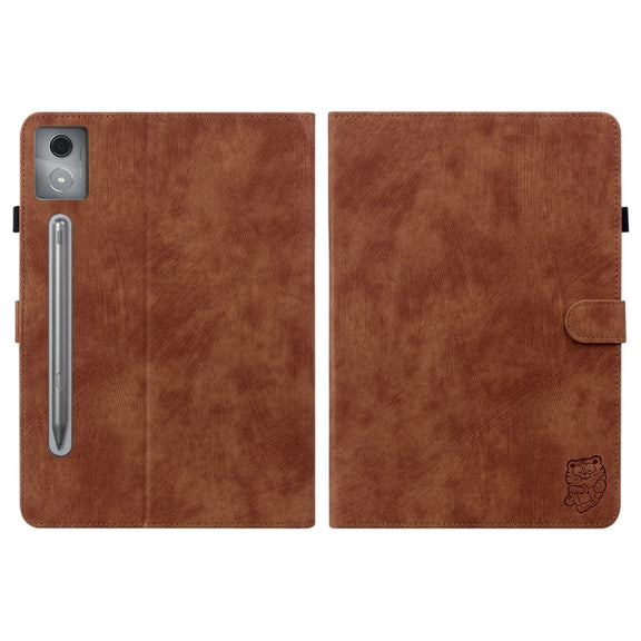 For Lenovo Tab P12 Pro 12.7 2025 Tiger Pattern Flip Leather Tablet Case(Brown)