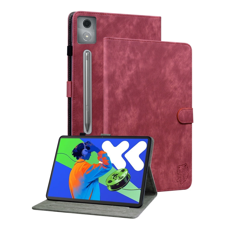 For Lenovo Tab P12 Pro 12.7 2025 Tiger Pattern Flip Leather Tablet Case(Red)