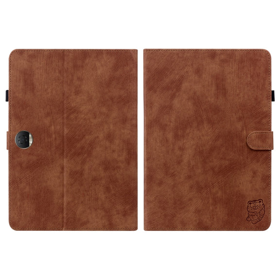 For Honor Pad 9 12.1 Embossed Tiger Pattern Leather Tablet Case(Brown)