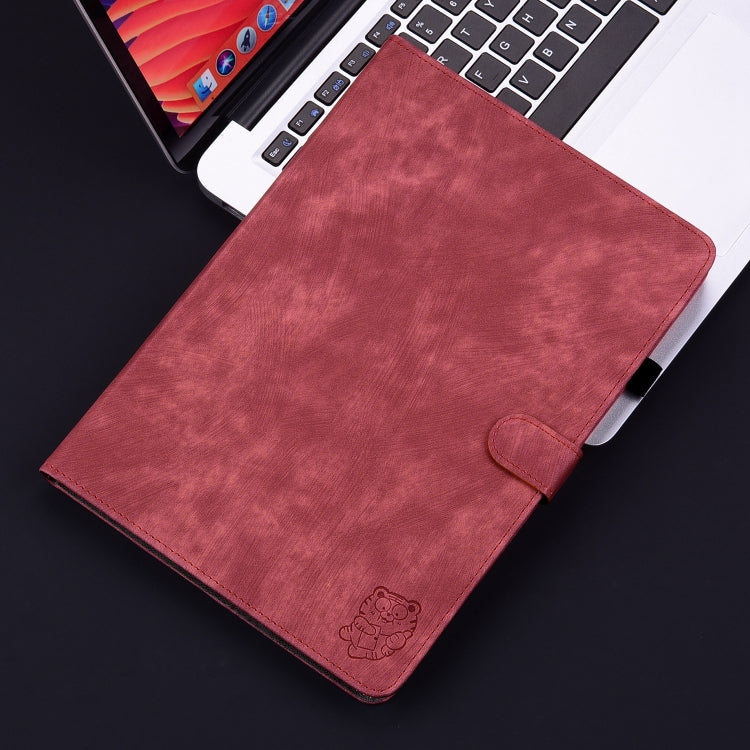 For Honor Pad 9 12.1 Embossed Tiger Pattern Leather Tablet Case(Red)