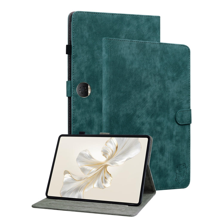 For Honor Pad 9 12.1 Embossed Tiger Pattern Leather Tablet Case(Dark Green)