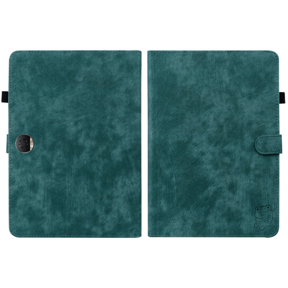 For Honor Pad 9 12.1 Embossed Tiger Pattern Leather Tablet Case(Dark Green)