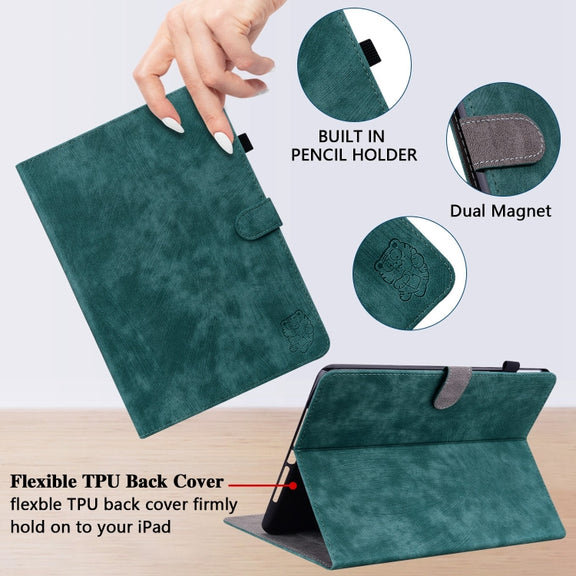 For Honor Pad 9 12.1 Embossed Tiger Pattern Leather Tablet Case(Dark Green)