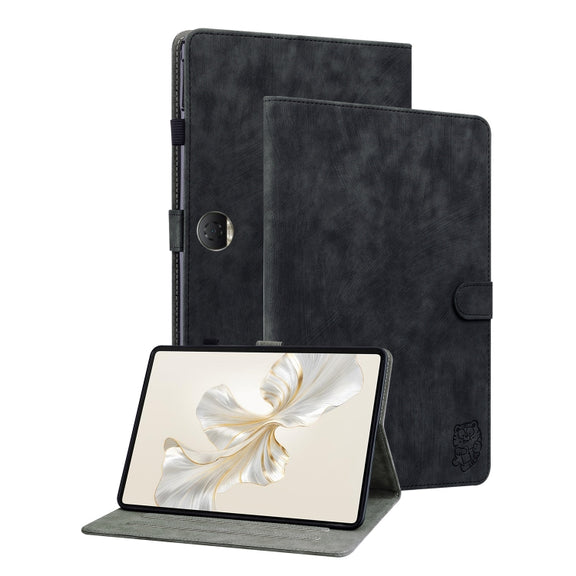 For Honor Pad 9 12.1 Embossed Tiger Pattern Leather Tablet Case(Black)