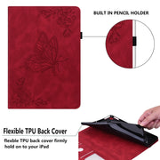 For Lenovo Tab P12 Butterfly Flower Embossed Leather Tablet Case(Red)