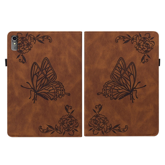 For Lenovo Tab M10 5G 10.6 inch Butterfly Flower Embossed Leather Tablet Case(Brown)