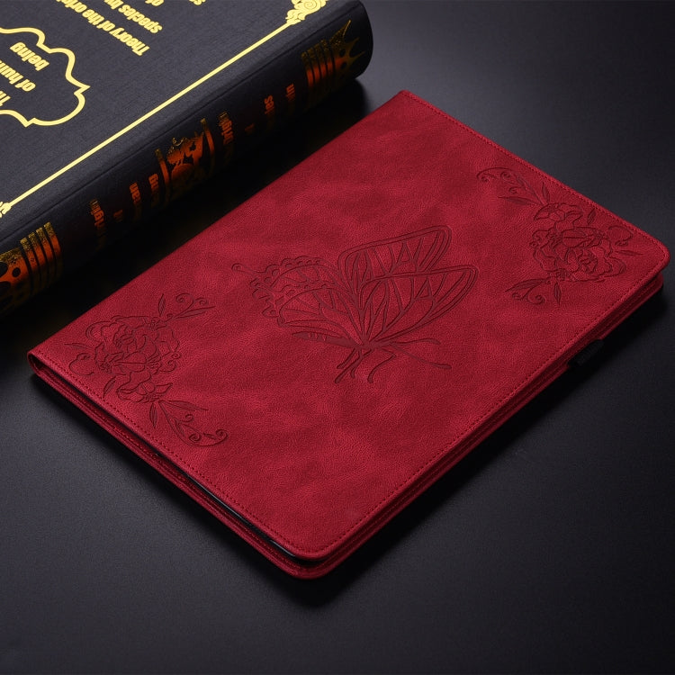 For Lenovo Tab K11 Plus Butterfly Flower Embossed Leather Tablet Case(Red)