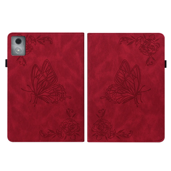 For Lenovo Tab K11 Plus Butterfly Flower Embossed Leather Tablet Case(Red)