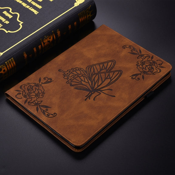 For Lenovo Tab K11 Plus Butterfly Flower Embossed Leather Tablet Case(Brown)