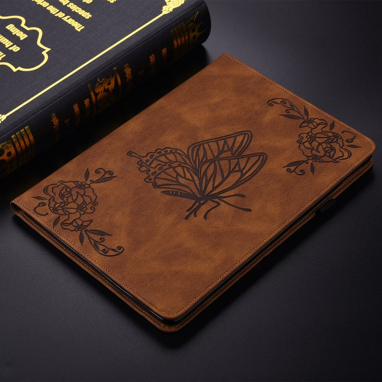 For Lenovo Tab K11 Plus Butterfly Flower Embossed Leather Tablet Case(Brown)
