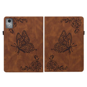 For Lenovo Tab K11 Plus Butterfly Flower Embossed Leather Tablet Case(Brown)
