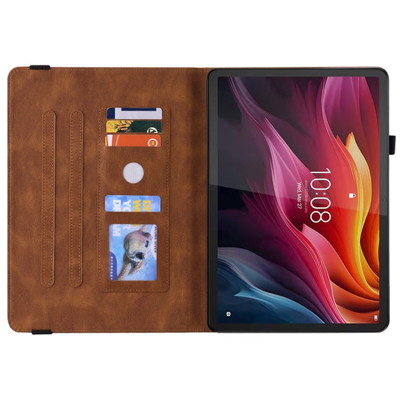 For Lenovo Tab K11 Plus Butterfly Flower Embossed Leather Tablet Case(Brown)