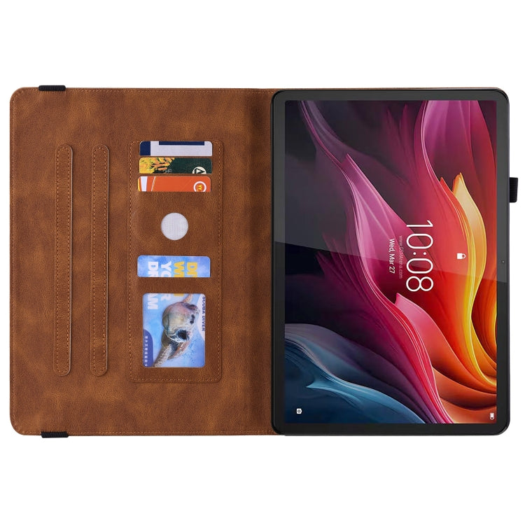 For Lenovo Tab K11 Plus Butterfly Flower Embossed Leather Tablet Case(Brown)