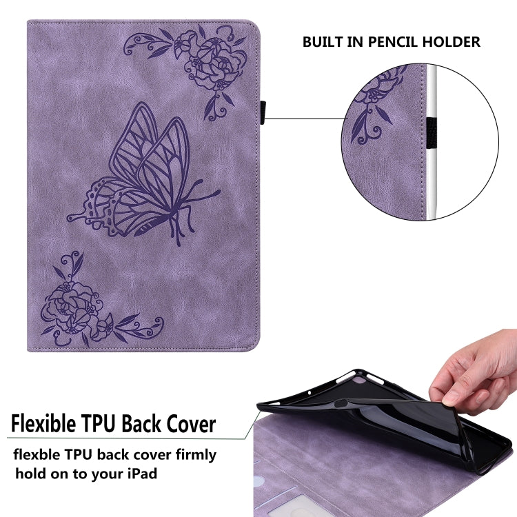 For Lenovo Tab P12 Pro 12.7 2025 Butterfly Flower Embossed Leather Tablet Case(Purple)
