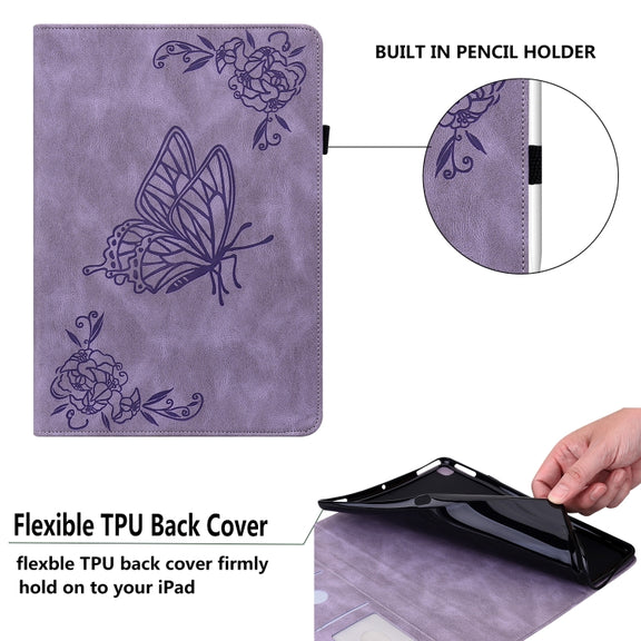 For Lenovo Tab P12 Pro 12.7 2025 Butterfly Flower Embossed Leather Tablet Case(Purple)